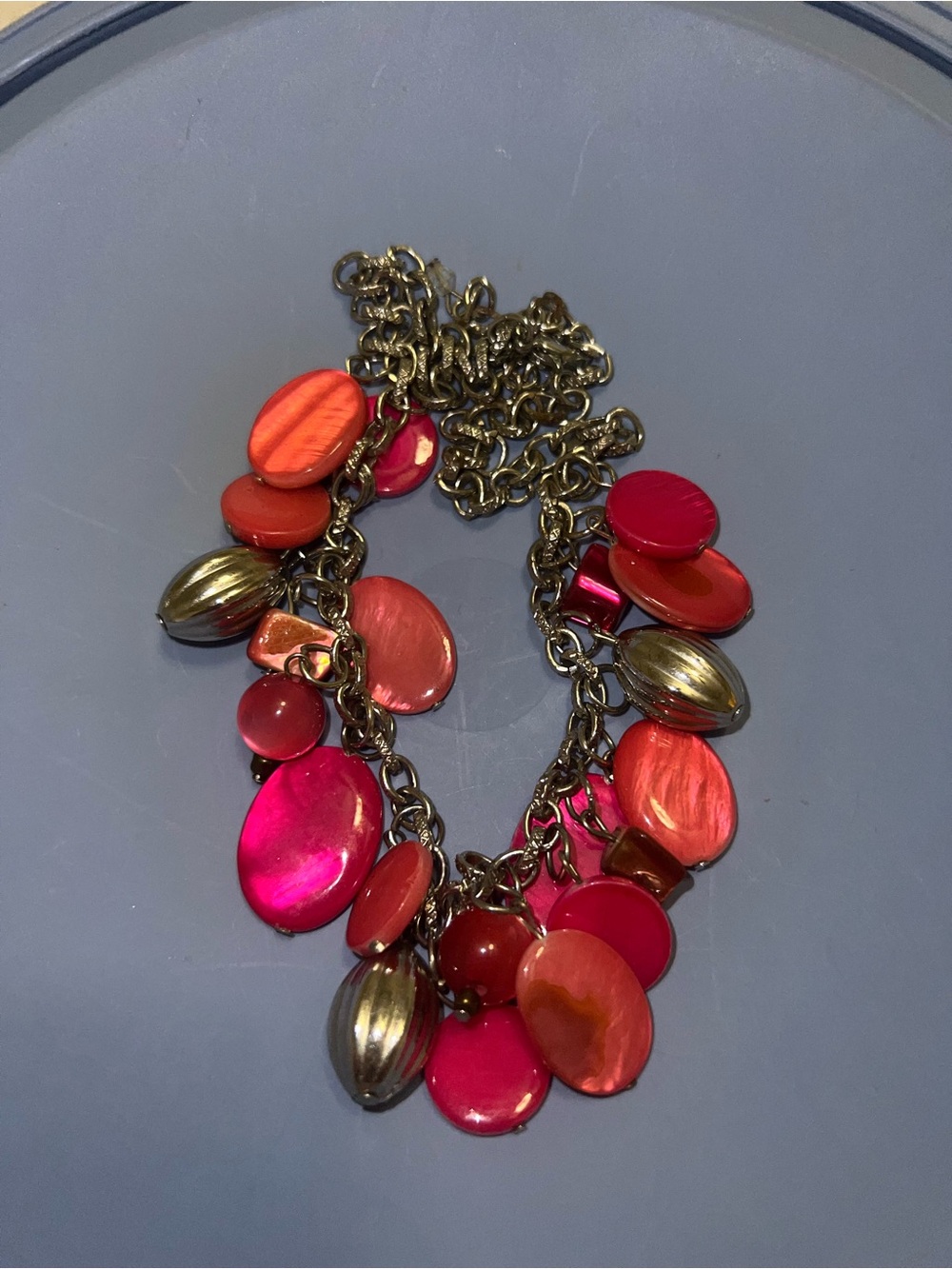 Silver -Tone Necklace with Pink and Coral Disc Charms